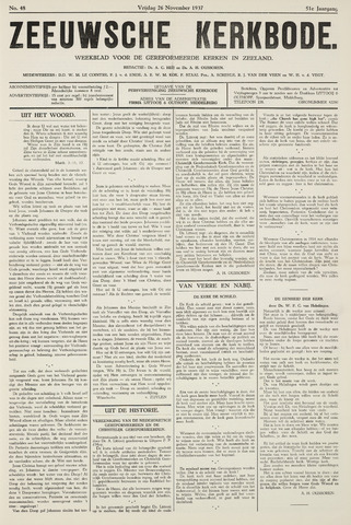 Zeeuwsche kerkbode, weekblad gewijd aan de belangen der gereformeerde kerken/ Zeeuwsch kerkblad 1937-11-26