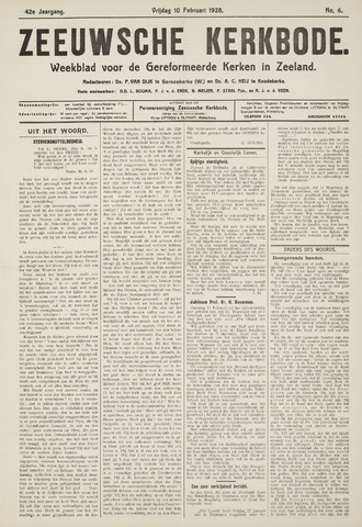 Zeeuwsche kerkbode, weekblad gewijd aan de belangen der gereformeerde kerken/ Zeeuwsch kerkblad 1928-02-10