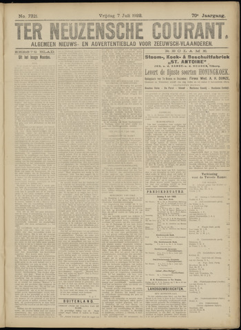 Ter Neuzensche Courant / Neuzensche Courant / (Algemeen) nieuws en advertentieblad voor Zeeuwsch-Vlaanderen 1922-07-07
