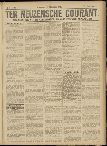 Ter Neuzensche Courant / Neuzensche Courant / (Algemeen) nieuws en advertentieblad voor Zeeuwsch-Vlaanderen 1922-10-16