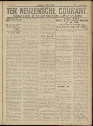 Ter Neuzensche Courant / Neuzensche Courant / (Algemeen) nieuws en advertentieblad voor Zeeuwsch-Vlaanderen 1922-05-12