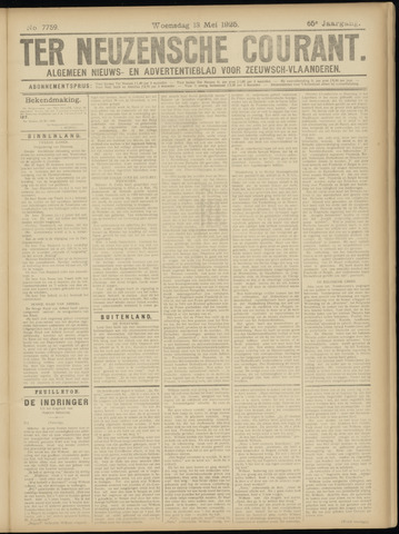 Ter Neuzensche Courant / Neuzensche Courant / (Algemeen) nieuws en advertentieblad voor Zeeuwsch-Vlaanderen 1925-05-13