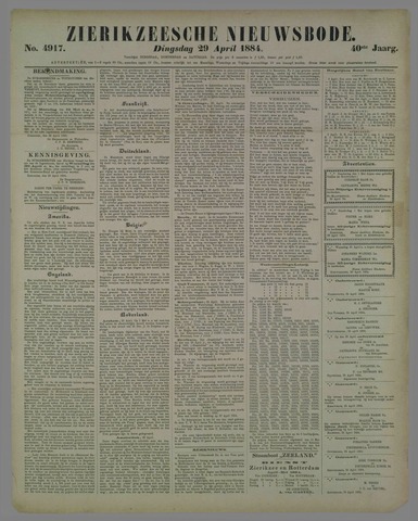 Zierikzeesche Nieuwsbode 1884-04-29