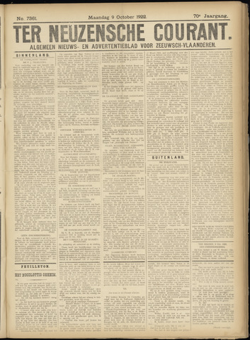 Ter Neuzensche Courant / Neuzensche Courant / (Algemeen) nieuws en advertentieblad voor Zeeuwsch-Vlaanderen 1922-10-09