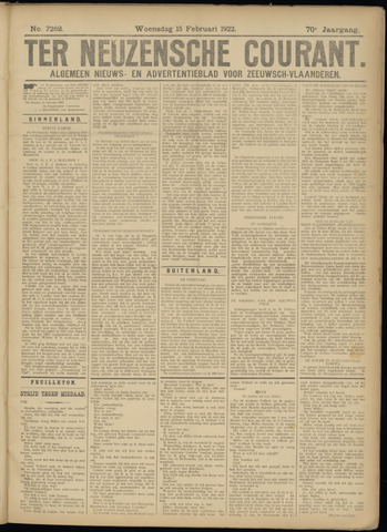 Ter Neuzensche Courant / Neuzensche Courant / (Algemeen) nieuws en advertentieblad voor Zeeuwsch-Vlaanderen 1922-02-15