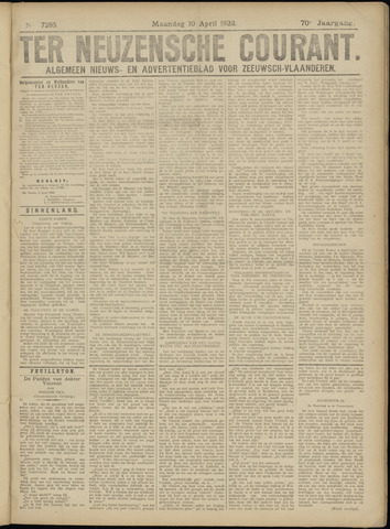 Ter Neuzensche Courant / Neuzensche Courant / (Algemeen) nieuws en advertentieblad voor Zeeuwsch-Vlaanderen 1922-04-10