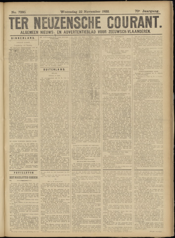 Ter Neuzensche Courant / Neuzensche Courant / (Algemeen) nieuws en advertentieblad voor Zeeuwsch-Vlaanderen 1922-11-22
