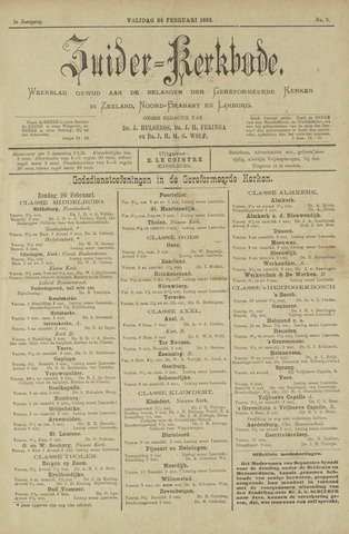 Zuider Kerkbode, Weekblad gewijd aan de belangen der gereformeerde kerken in Zeeland, Noord-Brabant en Limburg. 1893-02-24