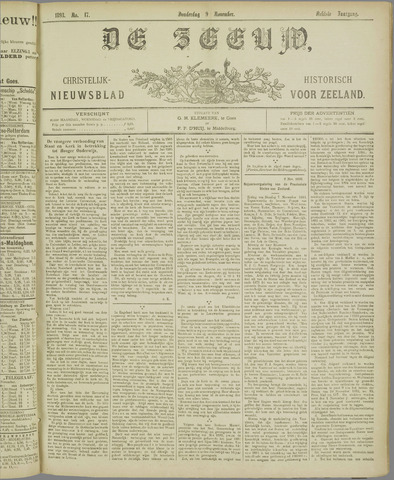 De Zeeuw. Christelijk-historisch nieuwsblad voor Zeeland 1893-11-09