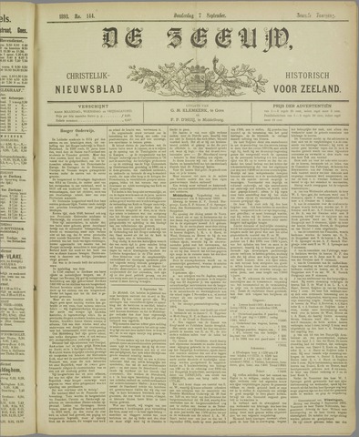 De Zeeuw. Christelijk-historisch nieuwsblad voor Zeeland 1893-09-07