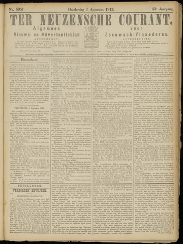 Ter Neuzensche Courant / Neuzensche Courant / (Algemeen) nieuws en advertentieblad voor Zeeuwsch-Vlaanderen 1913-08-07