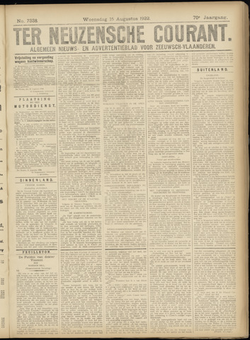 Ter Neuzensche Courant / Neuzensche Courant / (Algemeen) nieuws en advertentieblad voor Zeeuwsch-Vlaanderen 1922-08-16