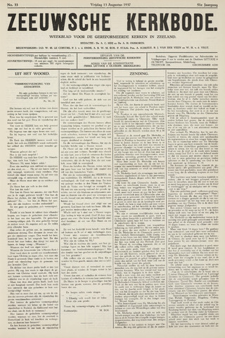 Zeeuwsche kerkbode, weekblad gewijd aan de belangen der gereformeerde kerken/ Zeeuwsch kerkblad 1937-08-13