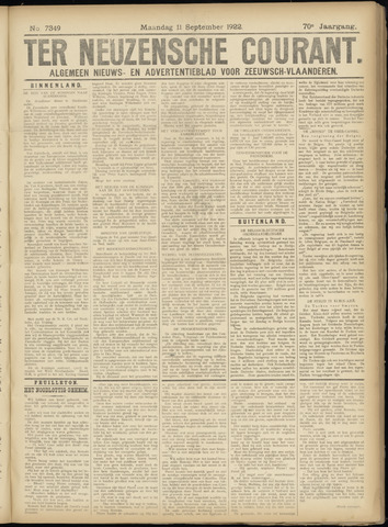 Ter Neuzensche Courant / Neuzensche Courant / (Algemeen) nieuws en advertentieblad voor Zeeuwsch-Vlaanderen 1922-09-11