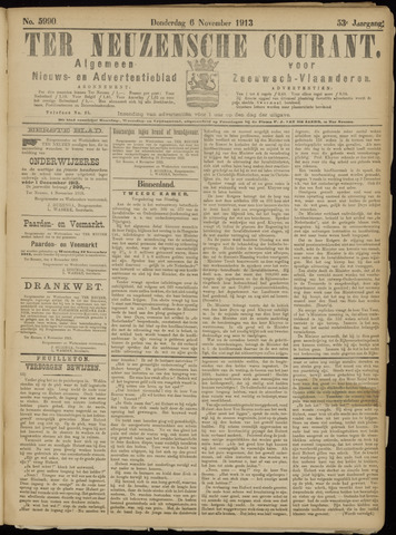 Ter Neuzensche Courant / Neuzensche Courant / (Algemeen) nieuws en advertentieblad voor Zeeuwsch-Vlaanderen 1913-11-06
