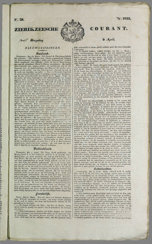 Zierikzeesche Courant 1833-04-09