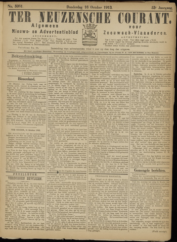 Ter Neuzensche Courant / Neuzensche Courant / (Algemeen) nieuws en advertentieblad voor Zeeuwsch-Vlaanderen 1913-10-16