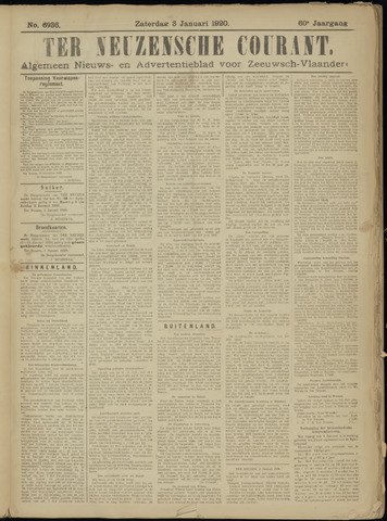Ter Neuzensche Courant / Neuzensche Courant / (Algemeen) nieuws en advertentieblad voor Zeeuwsch-Vlaanderen 1920-01-03