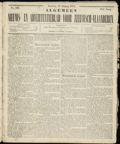Ter Neuzensche Courant. Algemeen Nieuws- en Advertentieblad voor Zeeuwsch-Vlaanderen / Neuzensche Courant ... (idem) / (Algemeen) nieuws en advertentieblad voor Zeeuwsch-Vlaanderen 1871-01-28