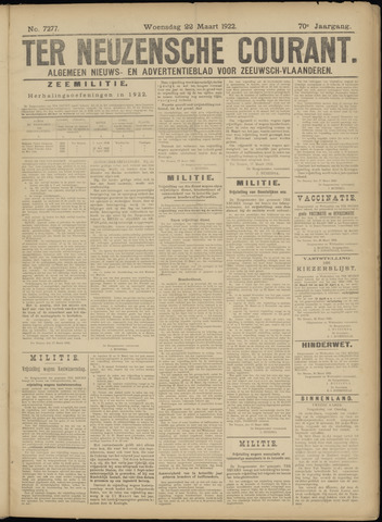 Ter Neuzensche Courant / Neuzensche Courant / (Algemeen) nieuws en advertentieblad voor Zeeuwsch-Vlaanderen 1922-03-22