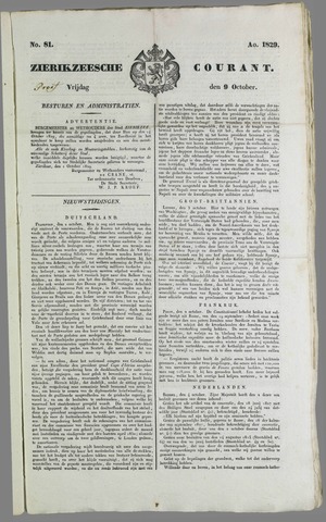 Zierikzeesche Courant 1829-10-09