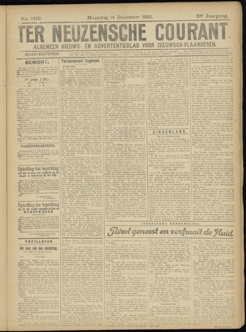Ter Neuzensche Courant / Neuzensche Courant / (Algemeen) nieuws en advertentieblad voor Zeeuwsch-Vlaanderen 1925-12-14