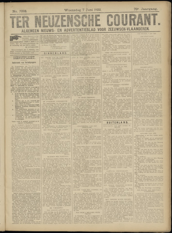 Ter Neuzensche Courant / Neuzensche Courant / (Algemeen) nieuws en advertentieblad voor Zeeuwsch-Vlaanderen 1922-06-07