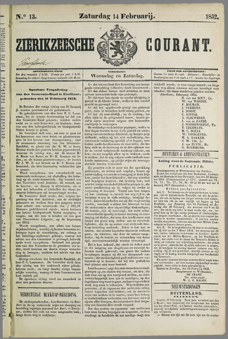 Zierikzeesche Courant 1852-02-14