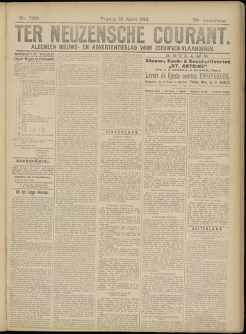 Ter Neuzensche Courant / Neuzensche Courant / (Algemeen) nieuws en advertentieblad voor Zeeuwsch-Vlaanderen 1922-04-28