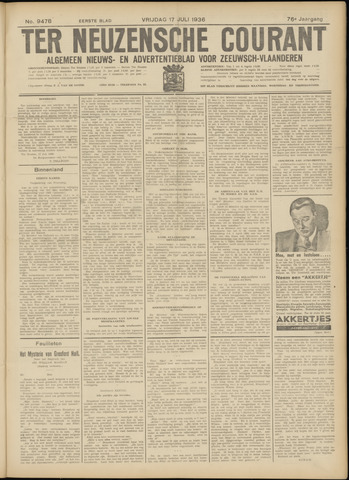 Ter Neuzensche Courant. Algemeen Nieuws- en Advertentieblad voor Zeeuwsch-Vlaanderen / Neuzensche Courant ... (idem) / (Algemeen) nieuws en advertentieblad voor Zeeuwsch-Vlaanderen 1936-07-17