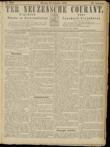 Ter Neuzensche Courant / Neuzensche Courant / (Algemeen) nieuws en advertentieblad voor Zeeuwsch-Vlaanderen 1913-08-26