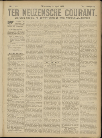 Ter Neuzensche Courant / Neuzensche Courant / (Algemeen) nieuws en advertentieblad voor Zeeuwsch-Vlaanderen 1922-04-12