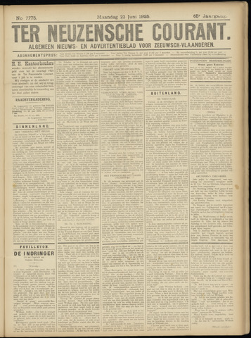 Ter Neuzensche Courant / Neuzensche Courant / (Algemeen) nieuws en advertentieblad voor Zeeuwsch-Vlaanderen 1925-06-22