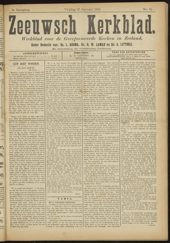 Zeeuwsche kerkbode, weekblad gewijd aan de belangen der gereformeerde kerken/ Zeeuwsch kerkblad 1905-01-27