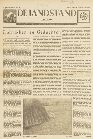 De landstand in Zeeland, geïllustreerd weekblad. 1944-02-18