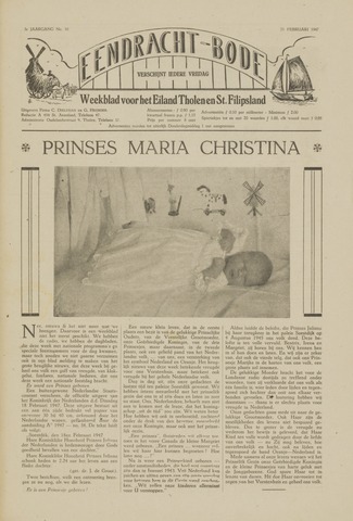 Eendrachtbode /Mededeelingenblad voor het eiland Tholen 1947-02-21