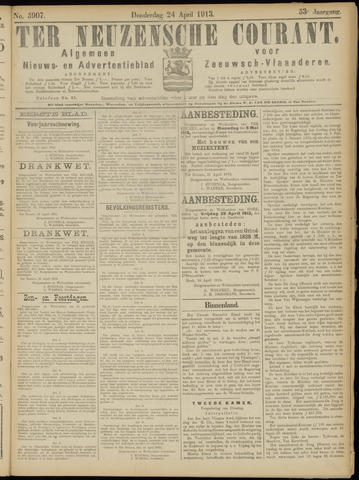 Ter Neuzensche Courant / Neuzensche Courant / (Algemeen) nieuws en advertentieblad voor Zeeuwsch-Vlaanderen 1913-04-24