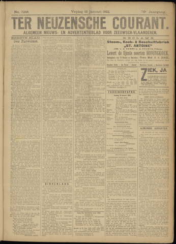 Ter Neuzensche Courant / Neuzensche Courant / (Algemeen) nieuws en advertentieblad voor Zeeuwsch-Vlaanderen 1922-01-13