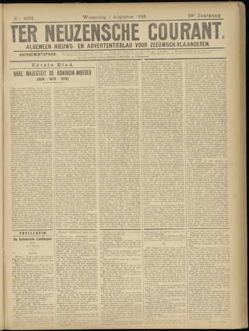 Ter Neuzensche Courant. Algemeen Nieuws- en Advertentieblad voor Zeeuwsch-Vlaanderen / Neuzensche Courant ... (idem) / (Algemeen) nieuws en advertentieblad voor Zeeuwsch-Vlaanderen 1928-08-01