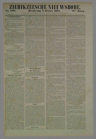 Zierikzeesche Nieuwsbode 1884-10-09