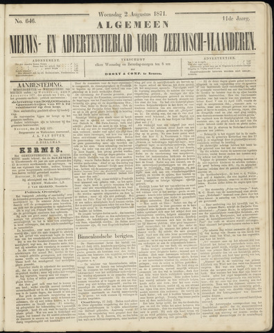 Ter Neuzensche Courant / Neuzensche Courant / (Algemeen) nieuws en advertentieblad voor Zeeuwsch-Vlaanderen 1871-08-02