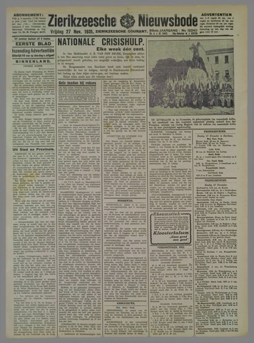 Zierikzeesche Nieuwsbode 1931-11-27