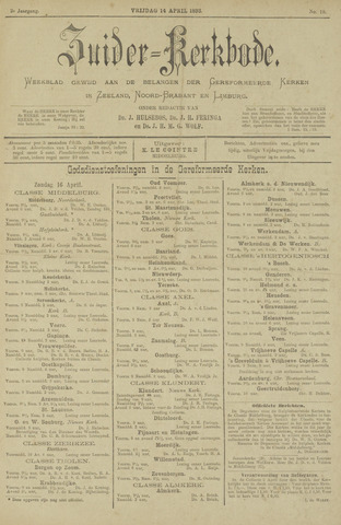 Zuider Kerkbode, Weekblad gewijd aan de belangen der gereformeerde kerken in Zeeland, Noord-Brabant en Limburg. 1893-04-14