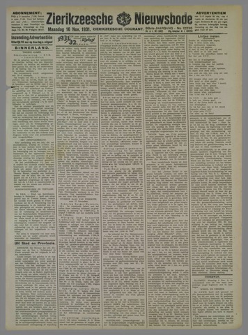 Zierikzeesche Nieuwsbode 1931-11-16