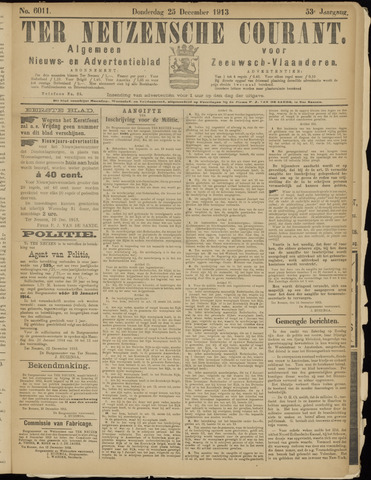 Ter Neuzensche Courant / Neuzensche Courant / (Algemeen) nieuws en advertentieblad voor Zeeuwsch-Vlaanderen 1913-12-25