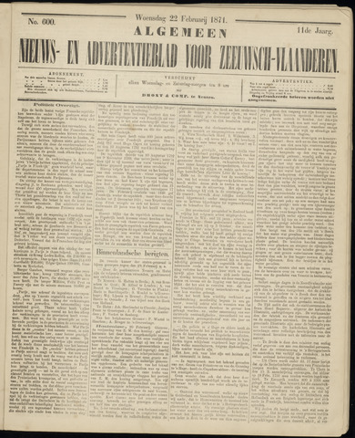 Ter Neuzensche Courant. Algemeen Nieuws- en Advertentieblad voor Zeeuwsch-Vlaanderen / Neuzensche Courant ... (idem) / (Algemeen) nieuws en advertentieblad voor Zeeuwsch-Vlaanderen 1871-02-22