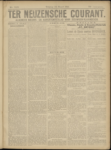 Ter Neuzensche Courant / Neuzensche Courant / (Algemeen) nieuws en advertentieblad voor Zeeuwsch-Vlaanderen 1922-03-24