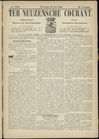 Ter Neuzensche Courant. Algemeen Nieuws- en Advertentieblad voor Zeeuwsch-Vlaanderen / Neuzensche Courant ... (idem) / (Algemeen) nieuws en advertentieblad voor Zeeuwsch-Vlaanderen 1881-06-22