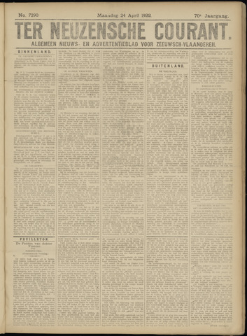 Ter Neuzensche Courant / Neuzensche Courant / (Algemeen) nieuws en advertentieblad voor Zeeuwsch-Vlaanderen 1922-04-24