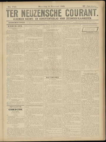 Ter Neuzensche Courant / Neuzensche Courant / (Algemeen) nieuws en advertentieblad voor Zeeuwsch-Vlaanderen 1925-02-16